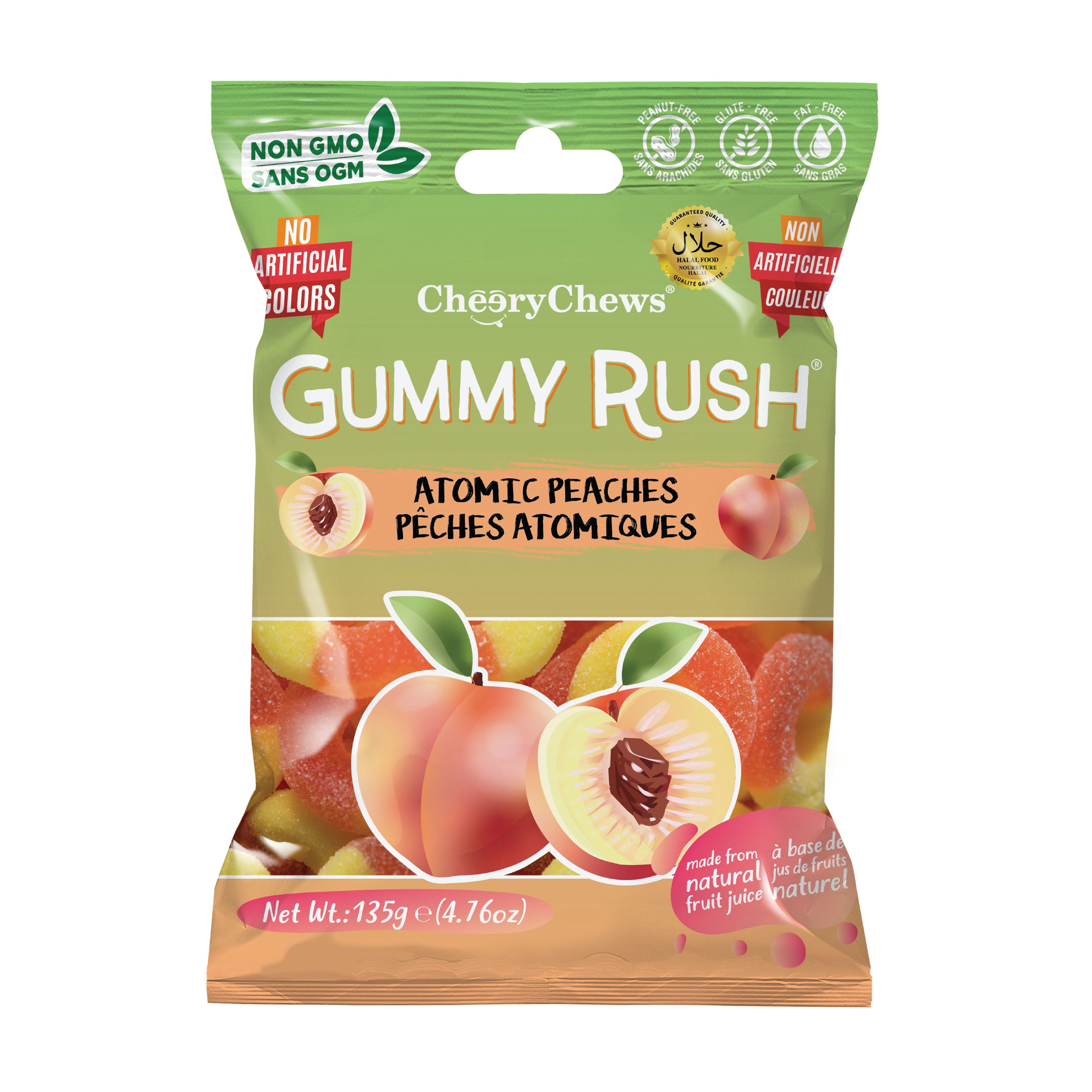 Cheery Chews Gummy Rush - Atomic Peaches Soft Gummy Candy, 135g Bag