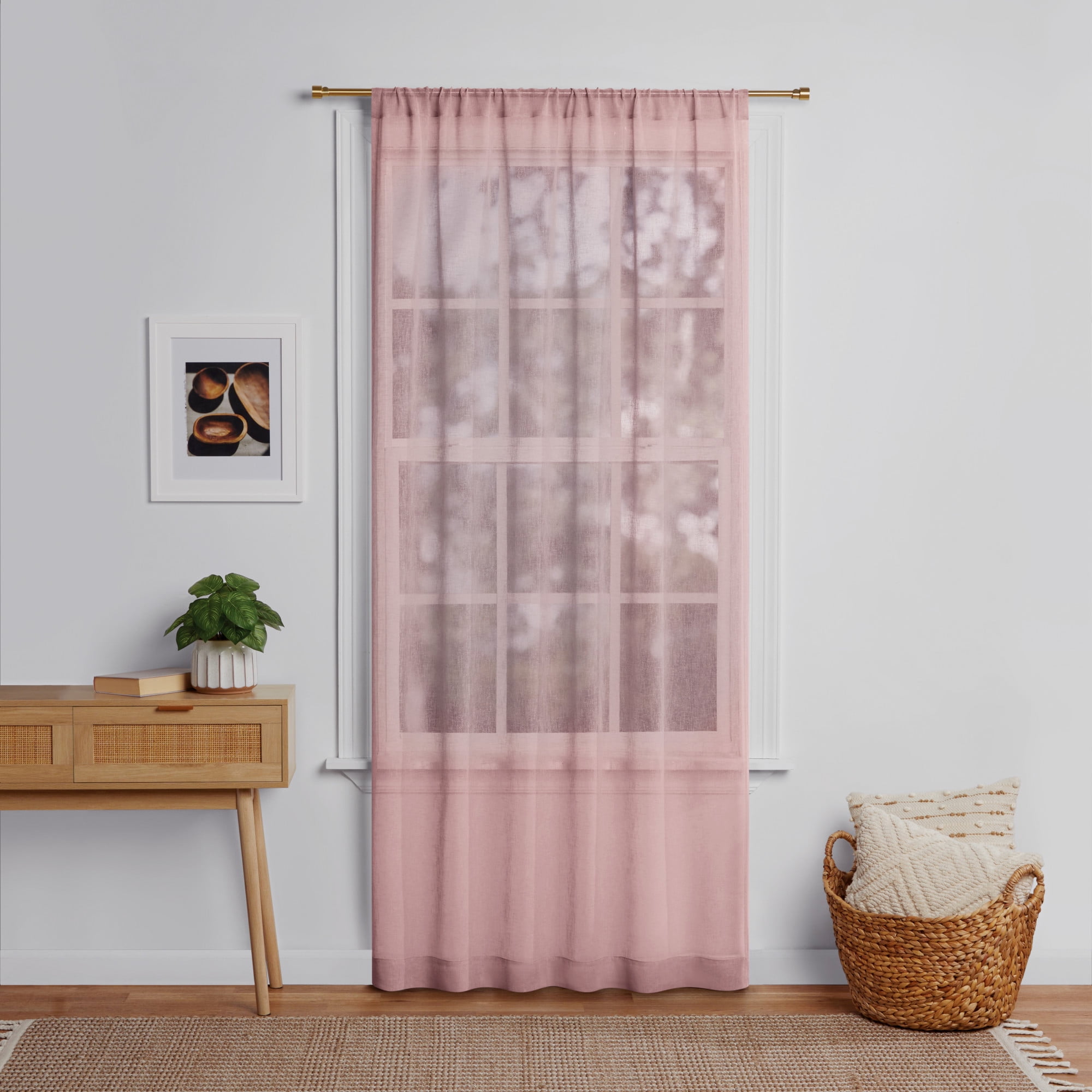 Mainstays Bel Air Indoor Curtain Single Panel, Pole Top, Ballet Slipper, Pink, Blush, Polyester, 50"W x 84'L, Adult