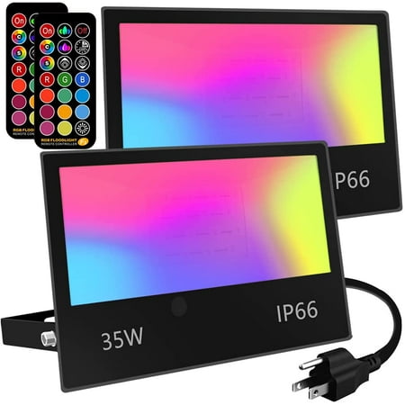 

Led Flood Light Outdoor 35W RGB Color Changing Landscape Lighting with Remote Timing - 12 Colors - 4 Modes IP66 Waterproof US 3-Plug MELPO (Pack of 2)