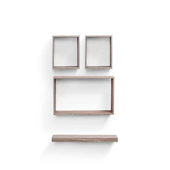 MAYEERTY 4-Piece Floating Shelves, Wood Wall Mounted Storage Shelves Set with Invisible Brackets, for Books, Plants & Decor