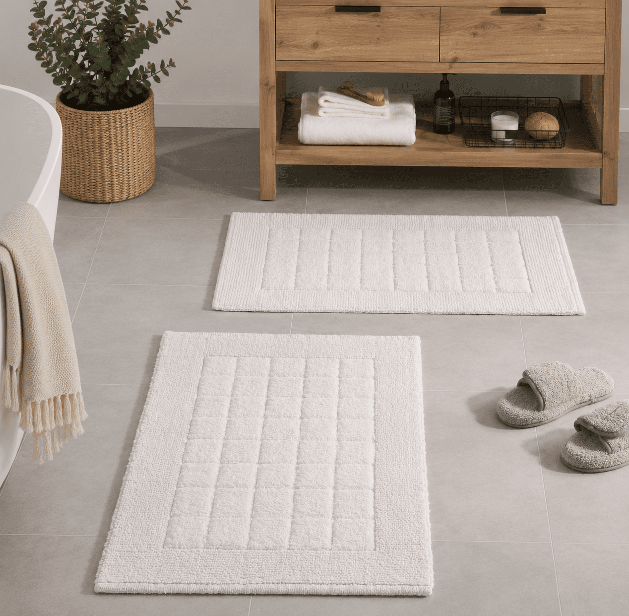 Safavieh Bennett Modern Striped White Cotton Bath Rug, 1'-8" x 2'-8" (Set of 2)