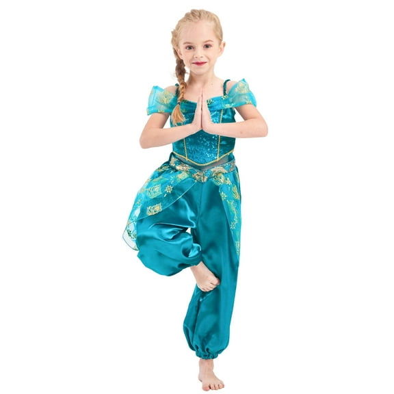 Girls Princess Dress up Clothes, Aladdin Costume Jumpsuit for Birthday Halloween Carnival Party