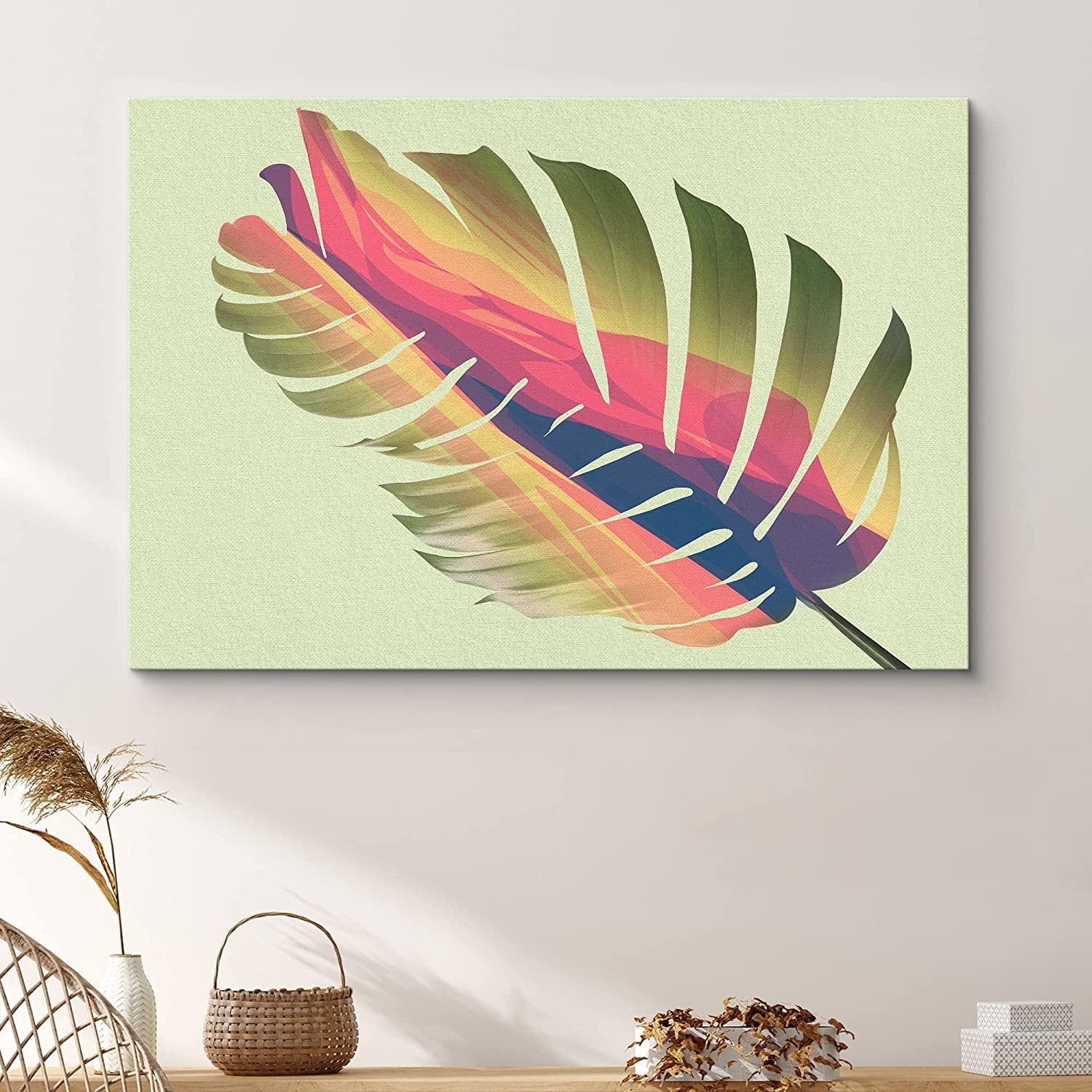 PixonSign Canvas Print Wall Art Banana Leaf Double Exposure Mountains ...