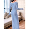 thumbnail image 5 of Women'S Crochet Cover-Up Long Sleeve Mesh Open Back Knit Swimsuit Cover-Up Beach Maxi Dress Light Blue M, 5 of 6