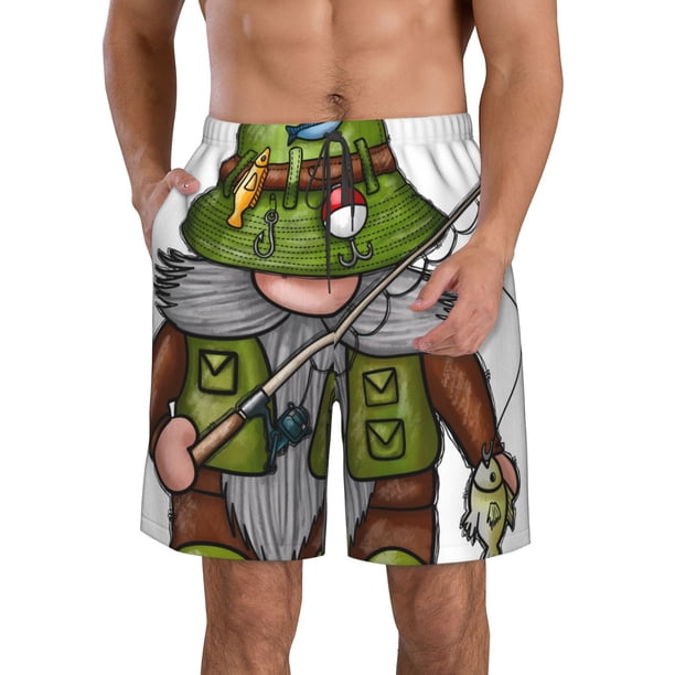 Fotbe Fishing Gnome Trajes de Baño Estampados para Hombre, Shorts de Verano de Secado Rápido, Ropa de Playa, Bañadores-X-Large