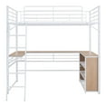 thumbnail image 4 of Tcbosik Full Size Loft Bed Metal Bedframe with L-Shaped Desk, 3-Tier Bookcase, Heavy Duty High Loftbed with Shelves and Ladder, for Kids Teens Adults, White, 4 of 9