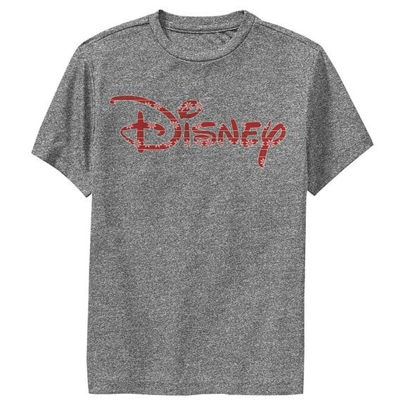 Boy's Disney Festive Christmas Logo  Performance Graphic Tee Charcoal Heather Medium