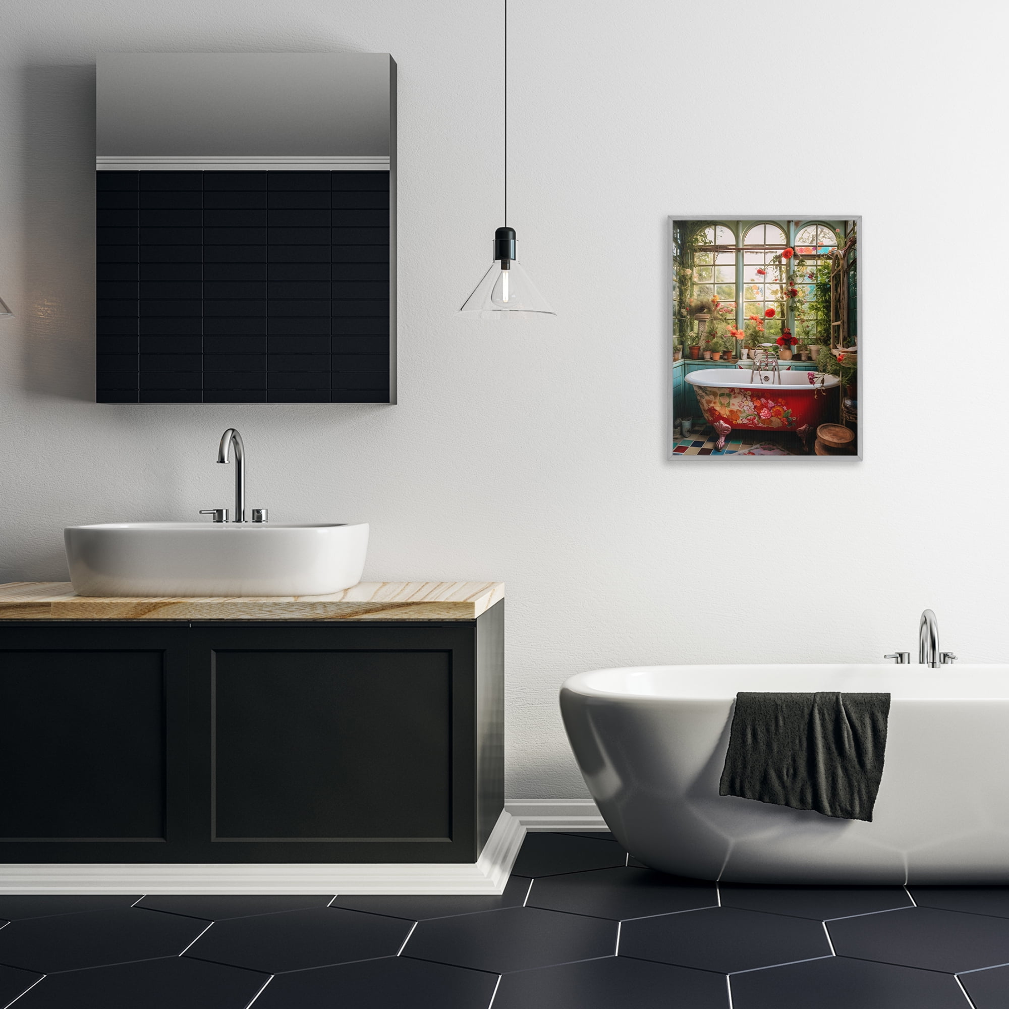Floral Sunroom Tub Gray Framed Giclee Art, design by Lettered and Lined