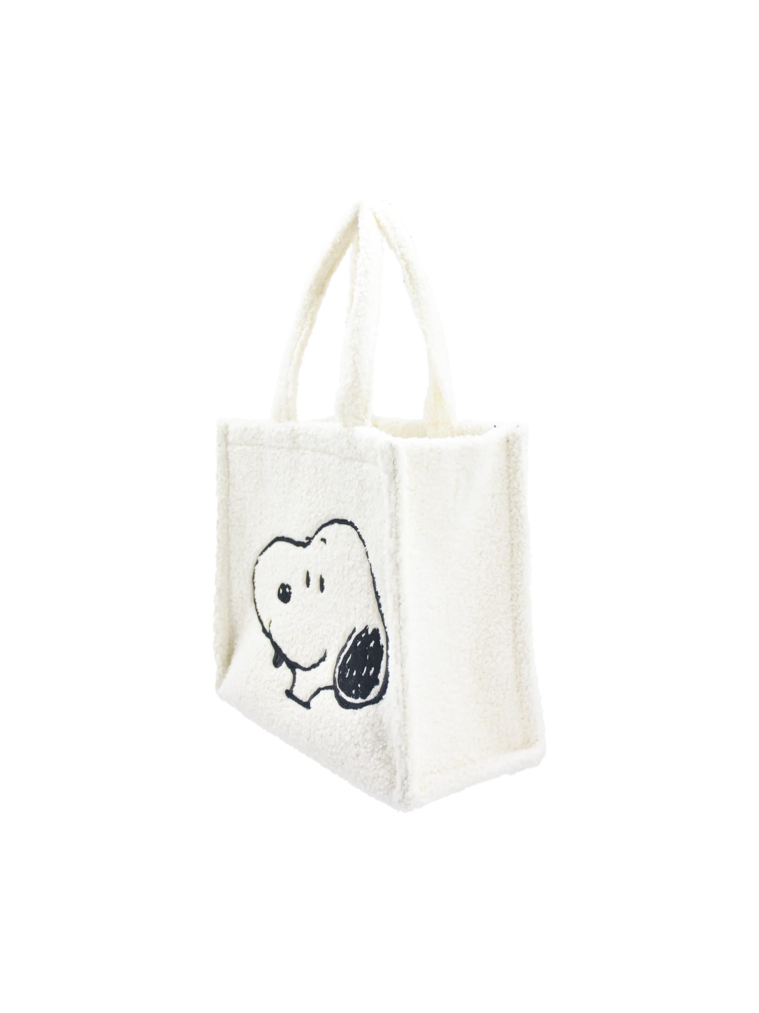 Peanuts Tote Bag, Snoopy and Woodstock Travel Handbag Side Purse with Adjustable Crossbody Shoulder Strap, White