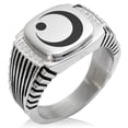 thumbnail image 1 of Stainless Steel Obu Samurai Crest CZ Ribbed Needle Stripe Pattern Biker Style Polished Ring, 1 of 1