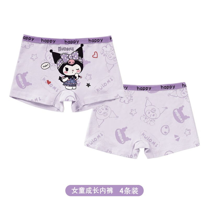 Hello Kitty Kids Panties Girls Cotton Breathable Flat Angle Summer Thin  Kuromi Quad Shorts Head 9 To 12 Year Olds 4Pcs 1Set 