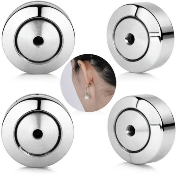 Earring Backs,4PCS Dics Earring Backs for Studs, Droopy Ears, Heavy Earrings, Secure Pierced Earring Backs Replacements in White Gold, Large Heavy Earring Support Backs,8mm*8mm*3mm