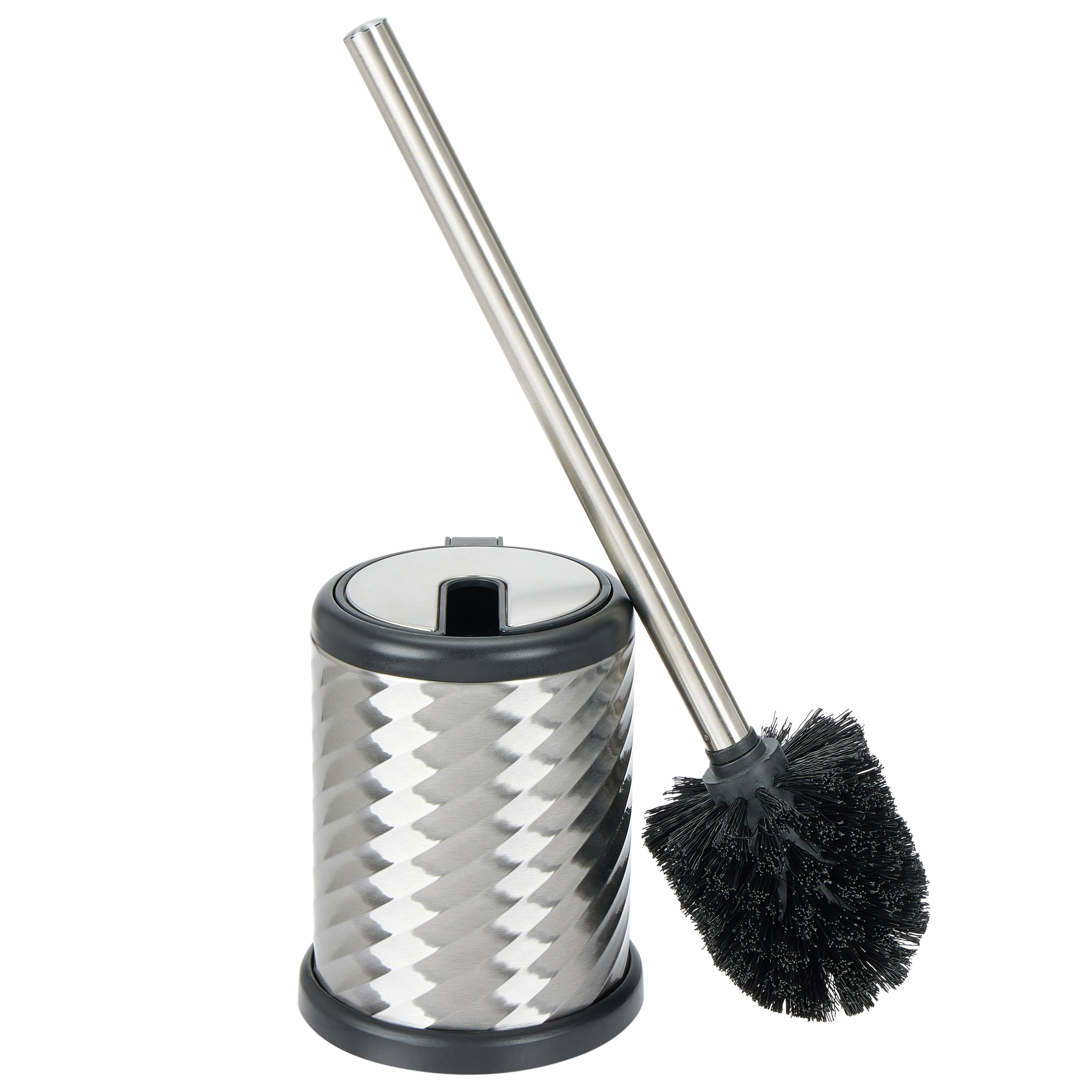 Bath Bliss 2 Pack Self Closing Lid Toilet Brush and Holder in Stainless Steel Swirl