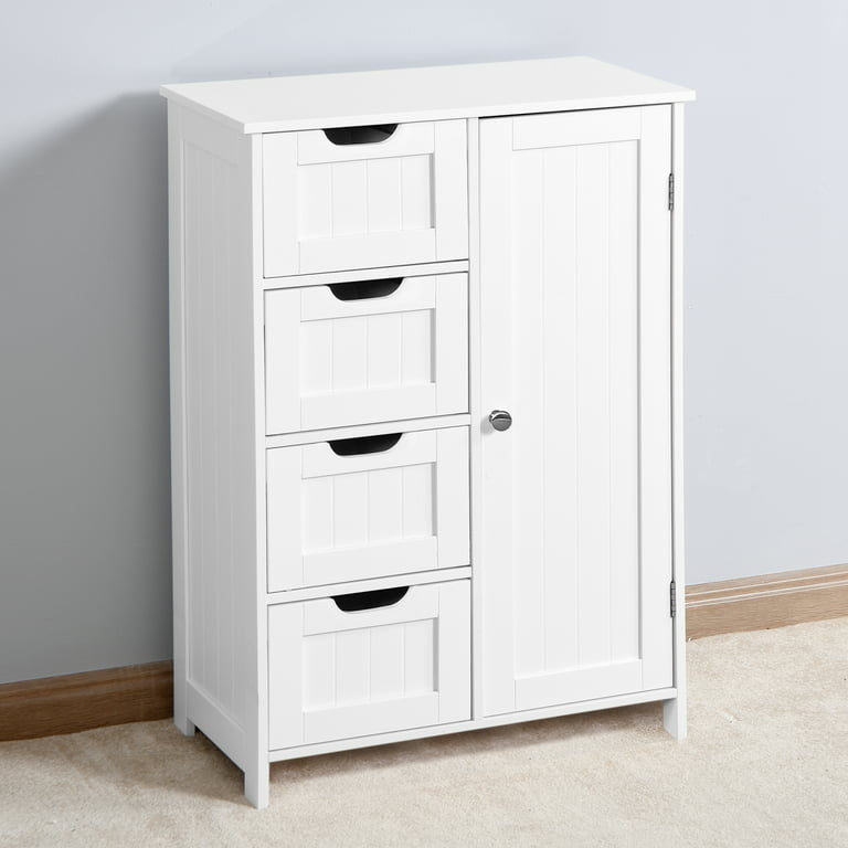 Dorset 17cm very slim narrow white bathroom storage furnitue with 4 drawers