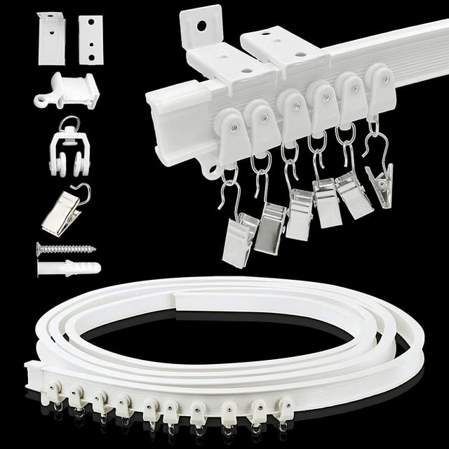 Riel para cortina de techo, soporte de pared para techo, 4 metros, separador de ambientes, flexible, deslizante, curvo, sistema de riel para cortina para vehículos recreativos, ganchos para ventana salediza JM