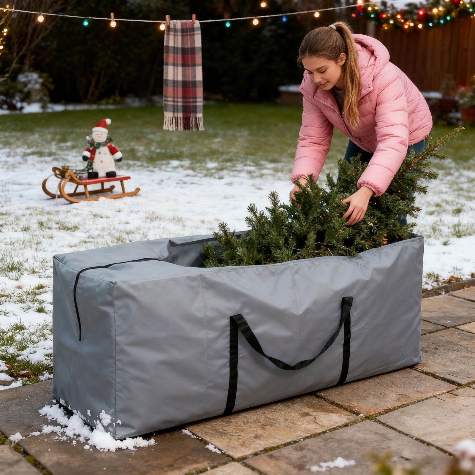 Extra Large Waterproof Outdoor Storage Bag - 68.11x20.08x29.92 Inch Cushion Cover with Zipper & Handles for Patio Furniture, Christmas Tree, Pool Toys