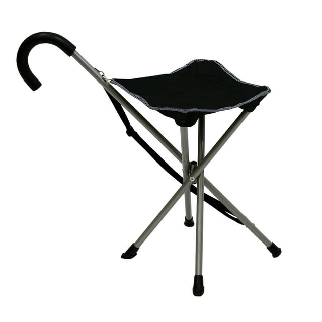 JEF WORLD OF GOLF Siège de Sport Pliant avec Siège en Tissu Noir et Cadre en Métal Argenté durable. Léger et portable, Il Sert Aussi de Canne de Marche et Supporte jusqu'à 240 Lb. Parfait pour les Tournois de GOLF, les Événements Sportifs et les Besoins de Sièges Portatifs.