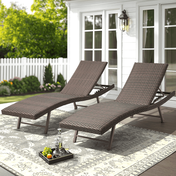 Vitarpatio Wicker Outdoor Chaise Lounge Chairs Set of 2, Rattan Patio Loungers Recliner Tanning Chairs