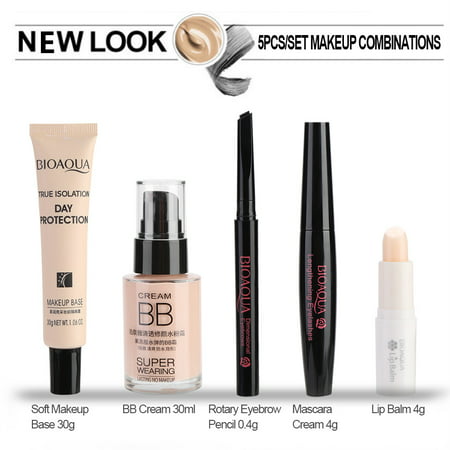 WALFRONT 5Pcs Cosmetic Makeup Set, Lip Balm BB Cream Eyebrow Pencil Mascara Cream Makeup Base Kit for