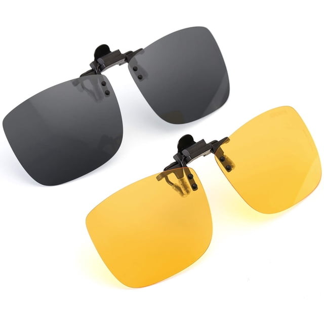 Lentes de sol polarizados CAXMAN con clip y diseño abatible, juego de 2 (Negro + Amarillo)