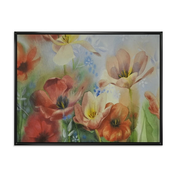 Designart 'Ancient Flowers In Dark Pastel Colours' Traditional Framed Canvas Wall Art Print