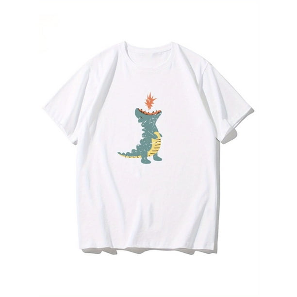 Cute And Fun Dinosaur Print T-Shirt Made of Pure Cotton, Comfortable, Breathable, And Trendy Short Sleeves.