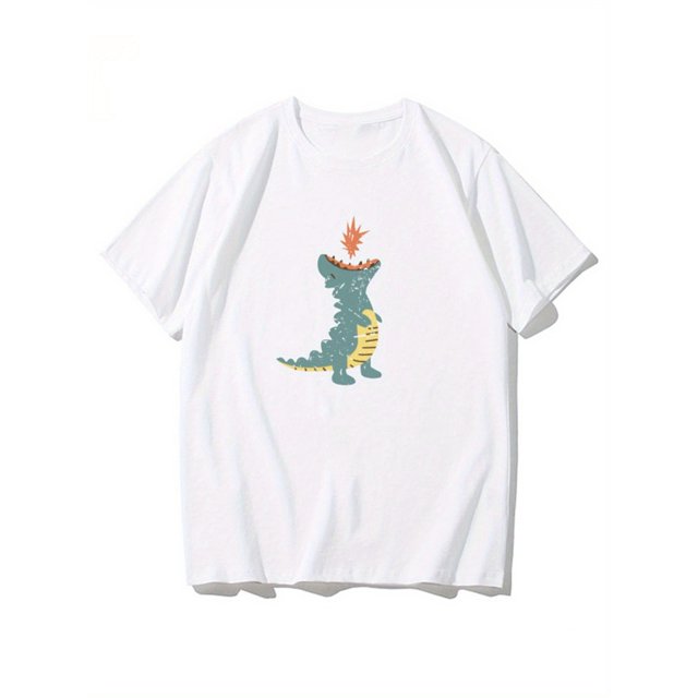 Cute And Fun Dinosaur Print T-Shirt Made of Pure Cotton, Comfortable, Breathable, And Trendy Short Sleeves.