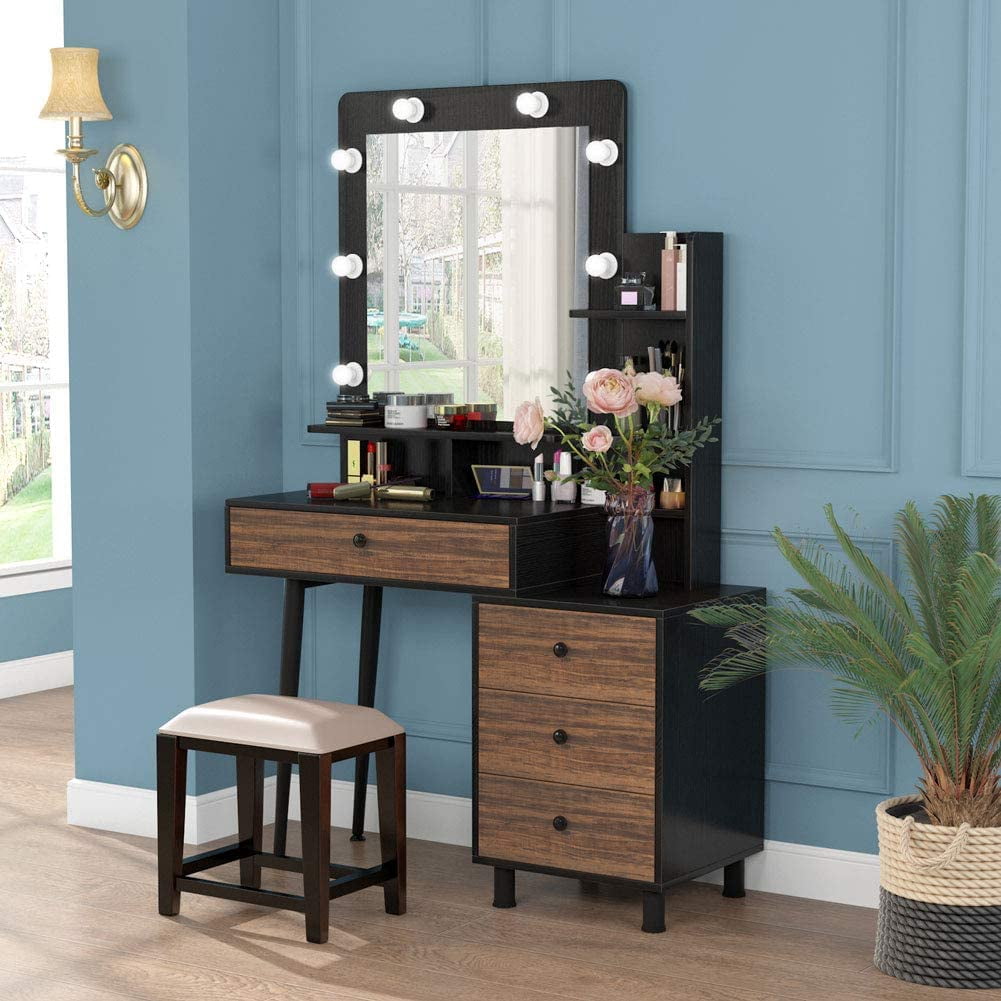 Tribesigns Makeup Vanity Table with Lighted Mirror, Vintage Makeup ...