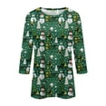 thumbnail image 3 of Fabrcox Crew Neck Womens T Shirts Graphic Christmas M-3xl Loose Fit 3/4 Sleeve Snowman Print Tee Tops Casual Pullover Three Quarter Sleeve Tshirts Dark Green XL, 3 of 5