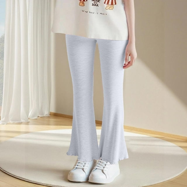 Cowsor Girls Pants Kids Ribbed Flare Pants High Waist Bell Bottoms