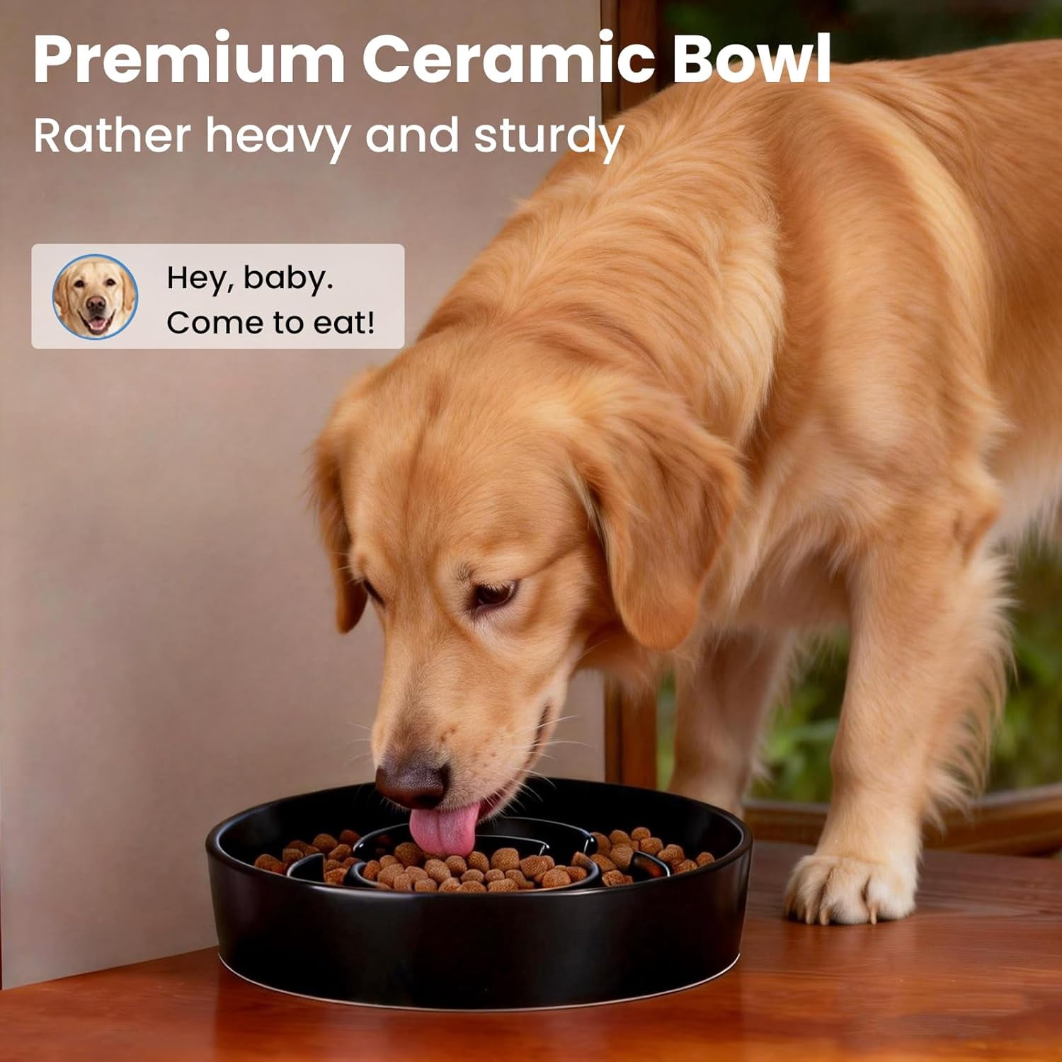 Ceramic Slow Feeder Dog Bowls,2.0 Cups Slow Feeder for Medium Breed,Puzzle Dog Food Bowl to Slow Down Eating, Anti-Gulping, Stop Bloat,Preventing Choking,8in,Black