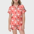 thumbnail image 3 of Girls Valentines Day Pajamas Button-Up Short Sleeve Shirt Tops + Shorts Pants Soft Cute Printed Home Pajamas Set Sleepwear for Kids and Girls 12-13 Years, 3 of 5