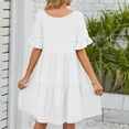 thumbnail image 4 of QLEICOM Women's Summer Casual Dress Sweet & Cute V-Neck Mini Dress Three-Layer Pleated Doll Dress Short Sleevele Ruffle Dress White S, US Size: 4, 4 of 7