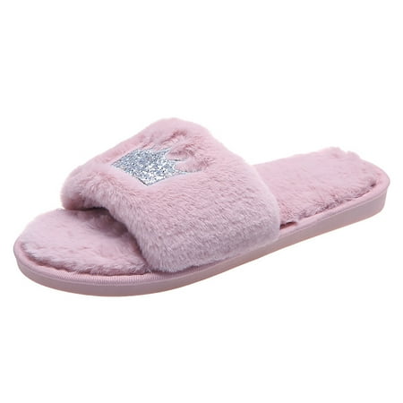 

GNEIKDEING Open Toe Slippers For Women Indoor Cozy Memory Foam Womens House Slippers Summer Slip On Comfy Soft Flannel Womens Bedroom Slippers Slide Breathable Pink