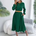 thumbnail image 7 of CIENVNSTG Midi Dresses for Women Casual Pleated Dress Soild Color Round Neck Long Sleeves Pockets Dress Cover Up Formal Green S, 7 of 7