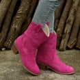 thumbnail image 2 of yocbz Boots for Women Women's Mid Calf Boots Low Heel Riding Buckle Boot for Women Squared Toe Motorcycle Boots Slip On Riding Biker Hot Pink,Size for US 7, 2 of 9