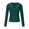 thumbnail image 3 of Womens Ribbed Fitted Tight Tshirt Deep V Neck Lace Blouses Long Sleeve Slim Fit Basic Shirts Solid Comfy Tee Tops, 3 of 5