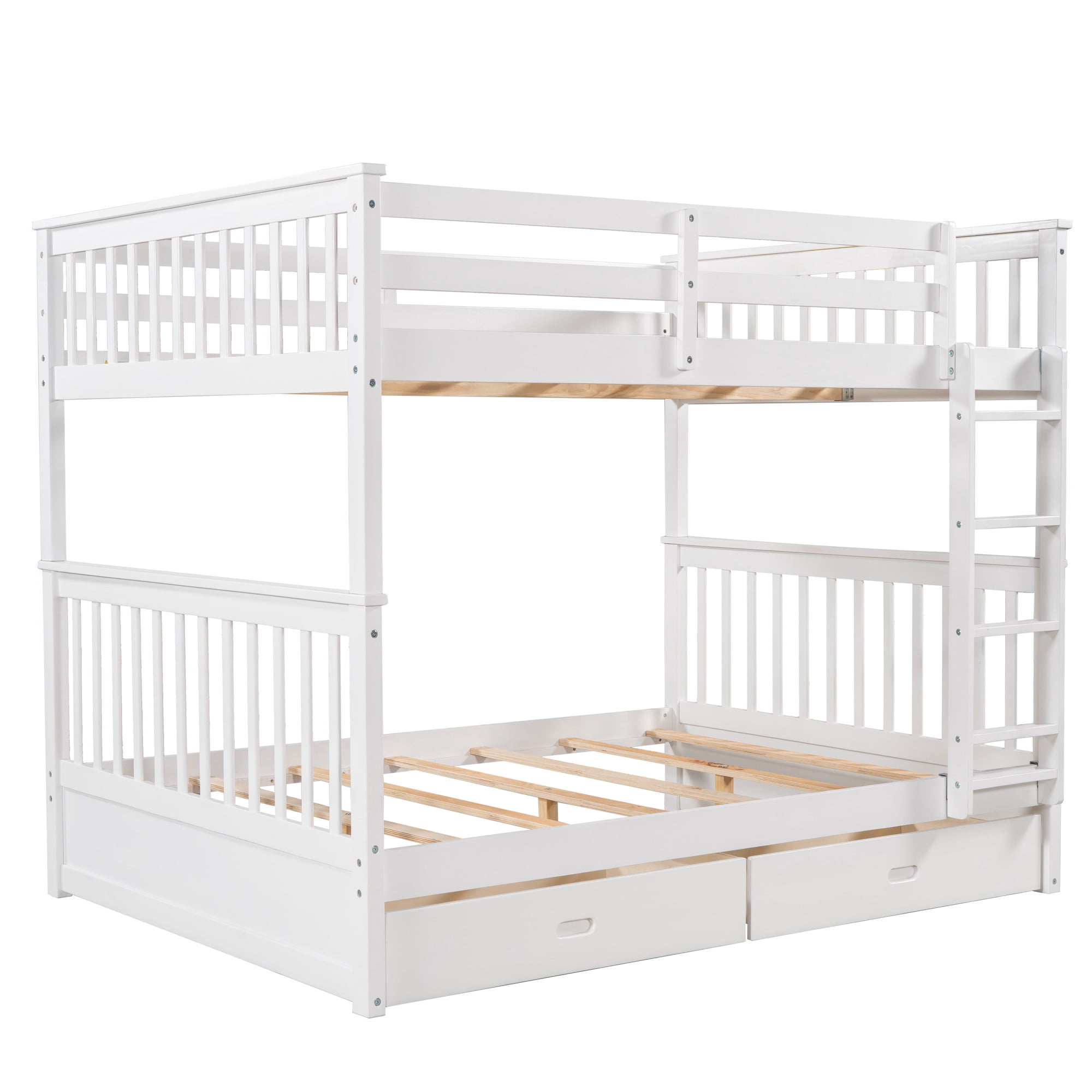 Aukfa Full over Full Bunk Bed with Two Storage Drawers, Wood Convertible Two Bed for Kids Teens - White