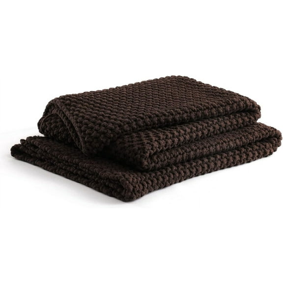 Chunky Cotton Knit Throw Blanket, Cable Knit Throws for Bed Couch Sofa, Comfy & Relaxing, Decorative Piece for Farmhouse Modern Rustic Chic Vibe, Chocolate Brown 60x80 Inches