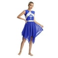 thumbnail image 5 of Women Liturgical Praise Dance Dress Sets Long Puff Sleeves Satin Flared Dress With Metallic, 5 of 7