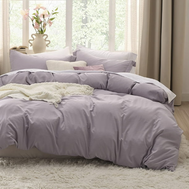 Funda de edredón para cama, color morado polvoriento, tamaño king, con 2 fundas de almohada