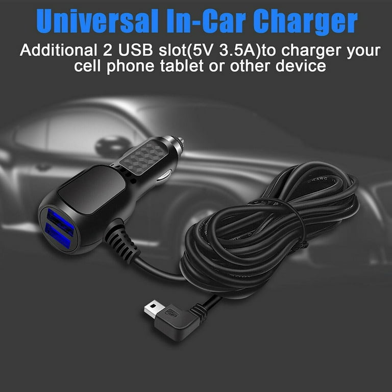 Dash Cam Car Charger Mini USB Cable 11.5ft Power Cord Supply Dash Cam Car Charger Mini USB Cable 11.5ft Power Cord Supply
