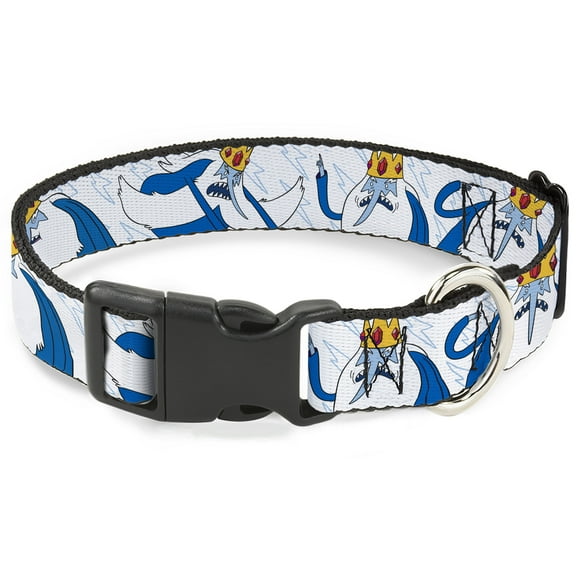 Cartoon Network Pet Collar, Dog Collar Plastic Buckle, Adventure Time Ice King Poses and Bolts White/Blue, 7 to 8.5 Inches 0.5 Inch Wide