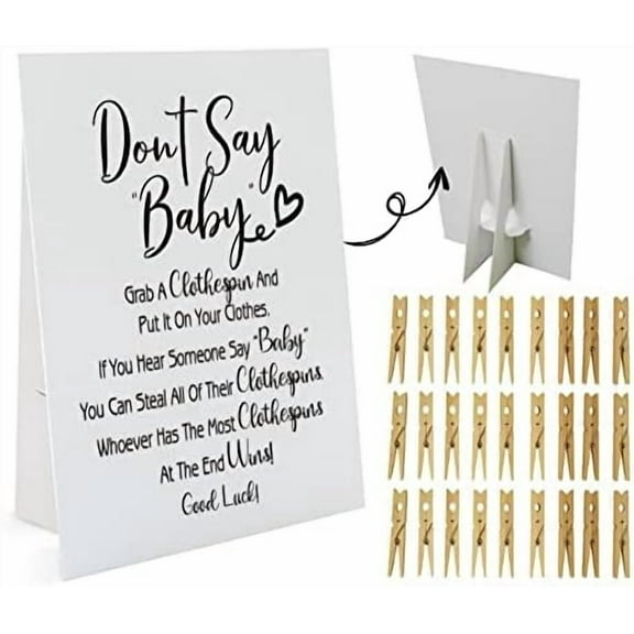 Don't Say Baby Game, One 8x10 Sign Equipped Standing Rack, 50 Mini Clothespins, Baby Shower Games, Gender Reveal Games, Baby Shower Decoration, Gender Neutral, NB002$$Home Decor, Kitchen, & Other