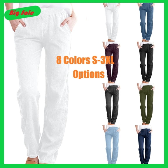 ZHYou Womens Stretch Denim Pants Wide Leg Elastic Waist Casual Breathable Soft Fashion Workwear Jeans,White,Size L