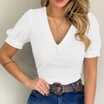 thumbnail image 2 of Blusa informal sólida de manga corta con cuello en V de verano para mujer a la moda Fridja  bn3977, 2 of 7