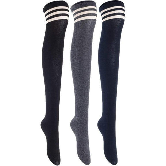 Lian LifeStyle Women's 3 Pairs Adorable Comfortable Soft Thigh High Over Knee High Cotton Socks Size 6-9 L1022Black, Dark Grey, Navy