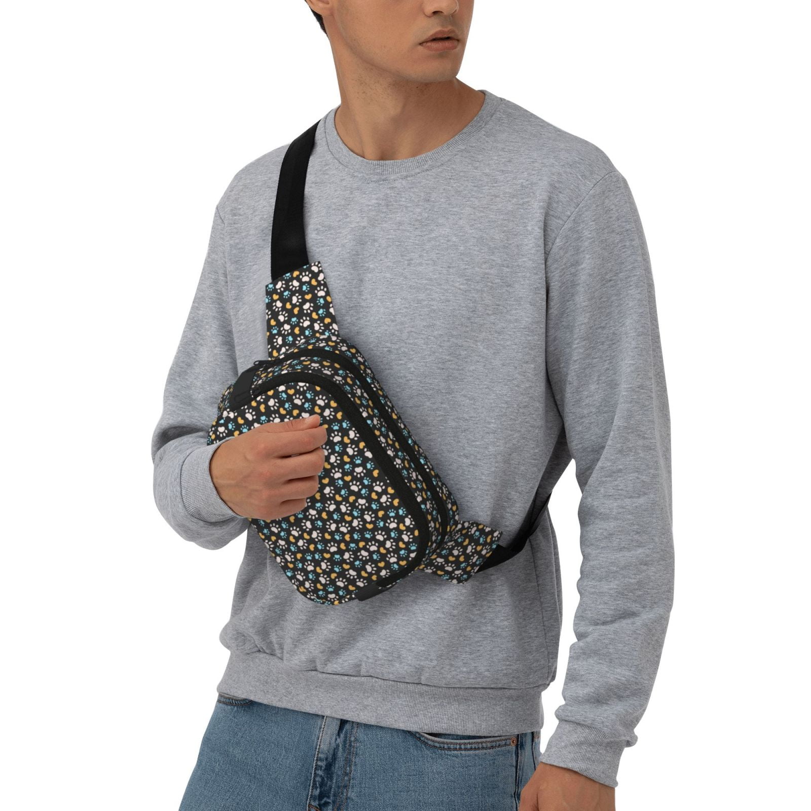 Picia Paw Animal Print Square Double-Layer Waist Bag Mini Adjustable Waist Belt Bag Exercise Running Travel Hiking