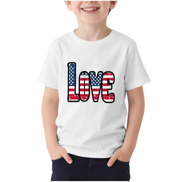 T-Shirt pour Enfants, Imprimé de la Fête de l'Indépendance à Manches Courtes et Col Rond, Haut Décontracté et Polyvalent pour Garçons et Filles de 3 à 15 Ans