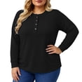 thumbnail image 5 of LEKWK Plus Size Tops for Women Long Sleeve Crew Neck Henley Shirts Fall Winter Relaxed Fit Workout Tops Gym Running Activewear,Size L-5XL, 5 of 6